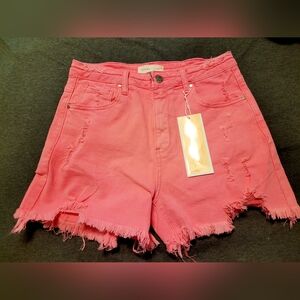 Hot Pink Risen Shorts Distressed Fray Hem Size Large NWT
